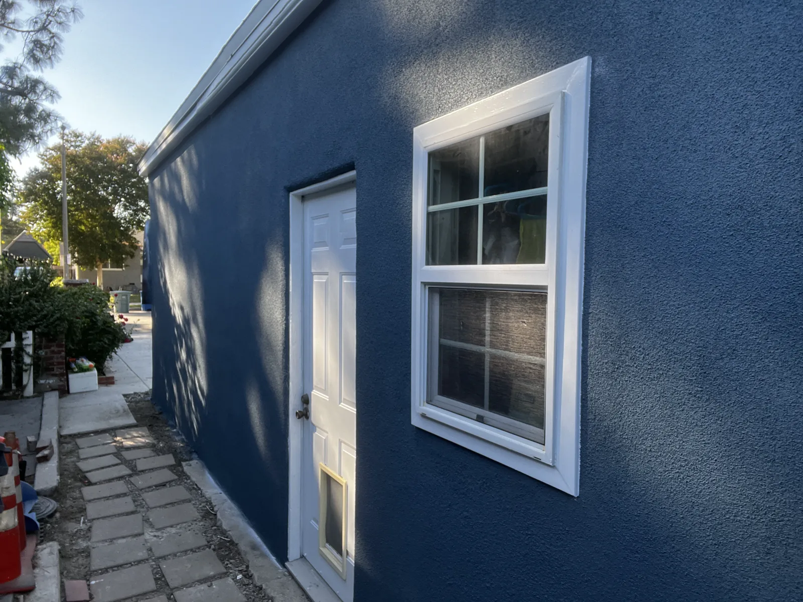 Further view of the finished navy stucco exterior, Alhambra