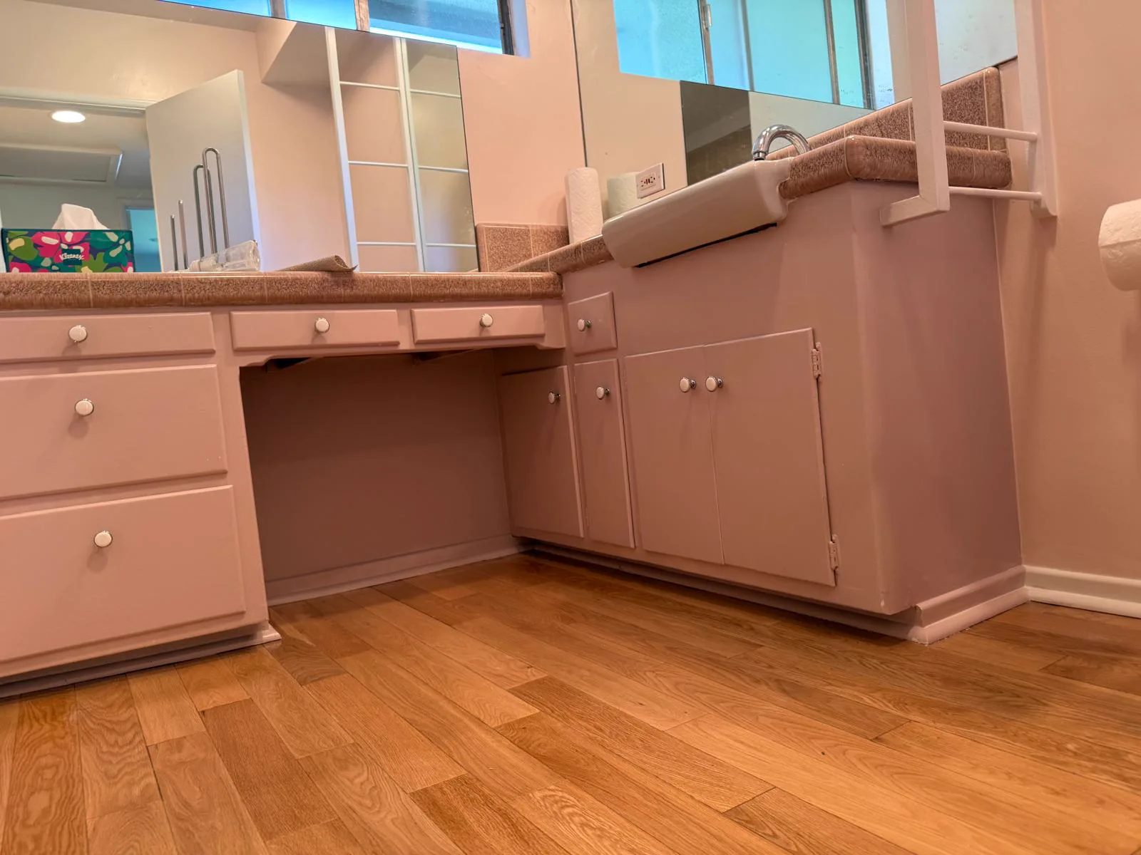 Finished bathroom vanity and surround after refinishing, San Gabriel