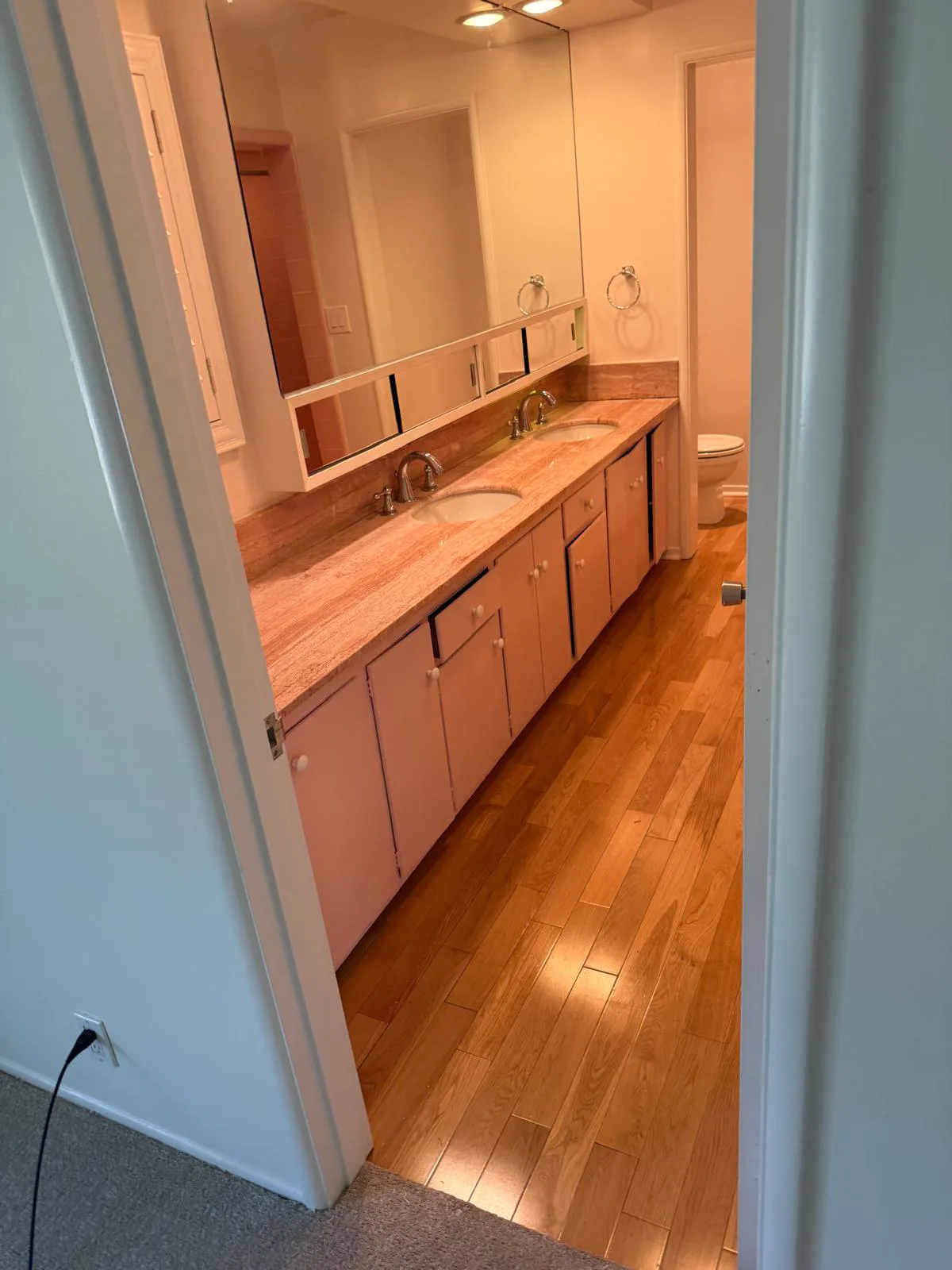 The same master bathroom vanity cabinets refinished, San Gabriel