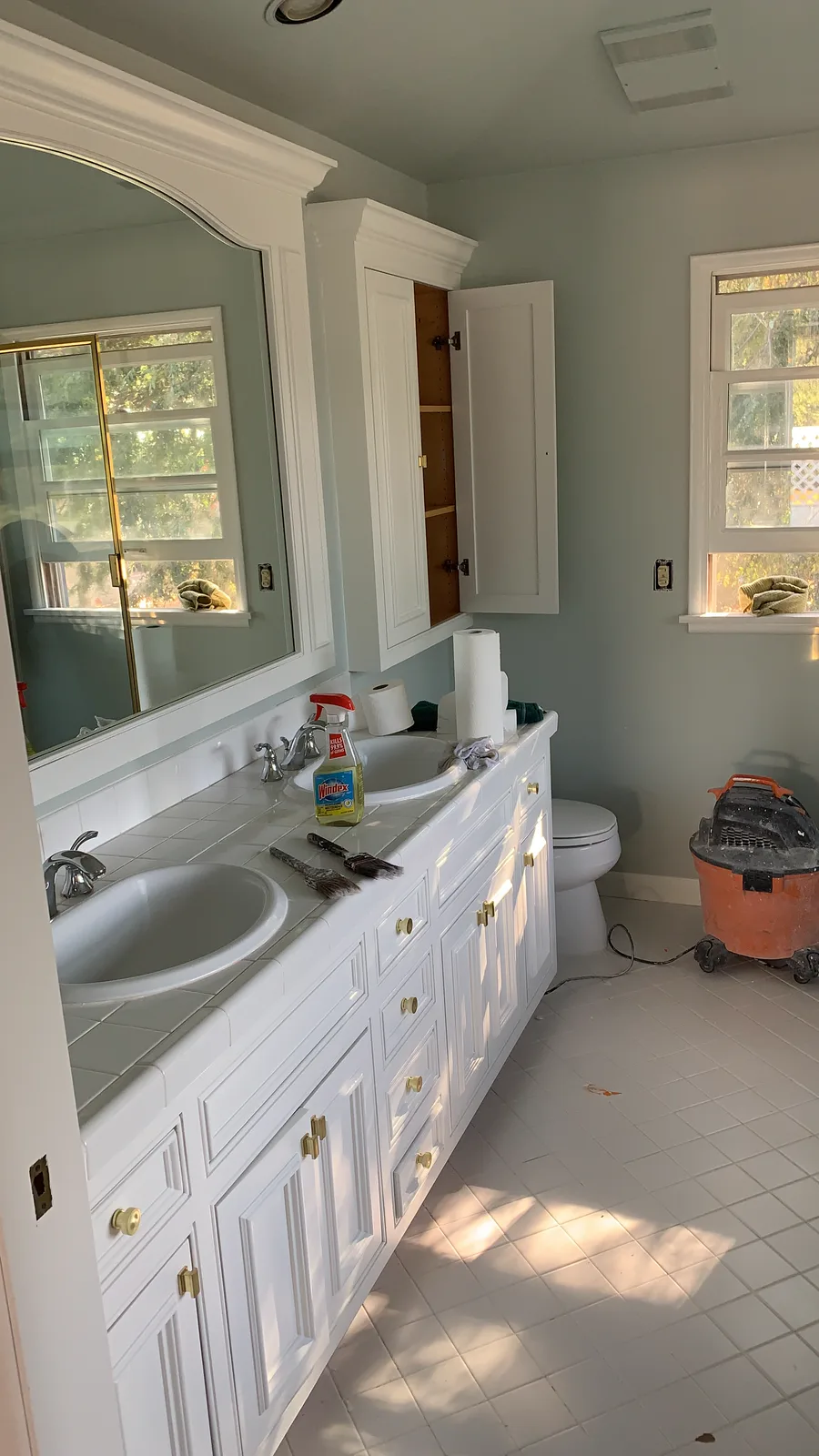 Repainted South Pasadena bathroom with a white double vanity